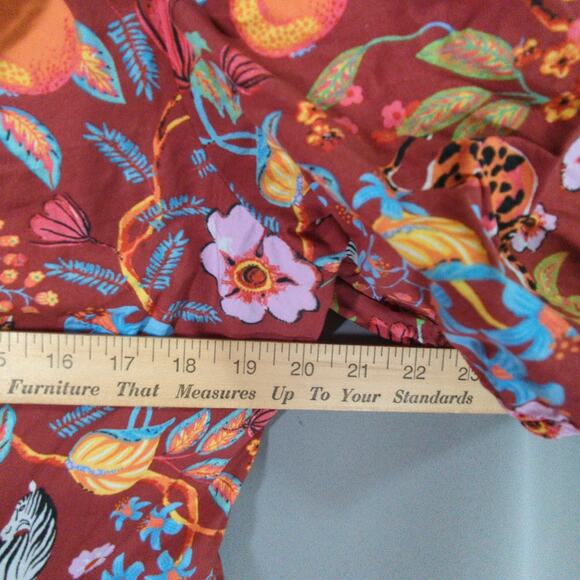 Maeve Anthropologie Top Womens XL Brown Floral Animal Print Tie Front Smocking - Picture 4 of 7